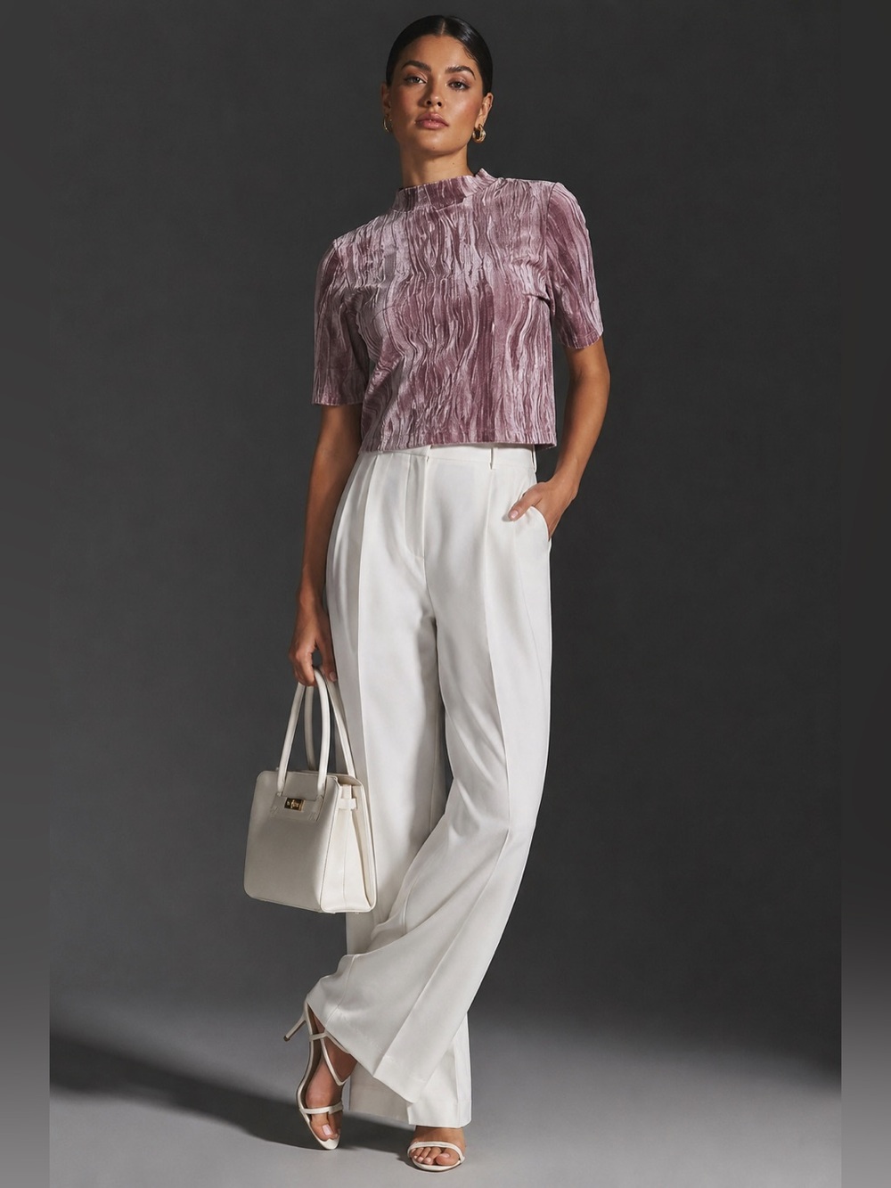 NWT | Pilcro x Anthropologie | Velveteen Mock Neck Top Mauve Pink - Size Small